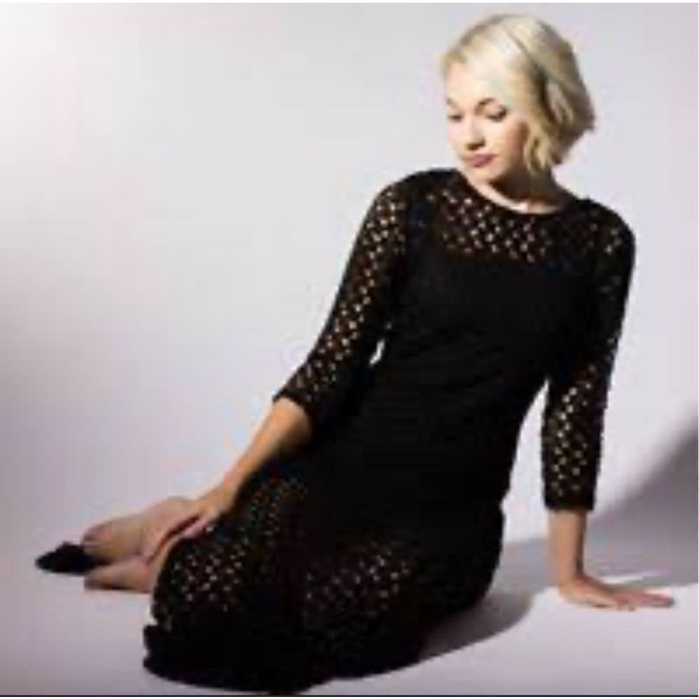 Mimi Chica Black Crochet Lace Formal Floor Length Dress Size M